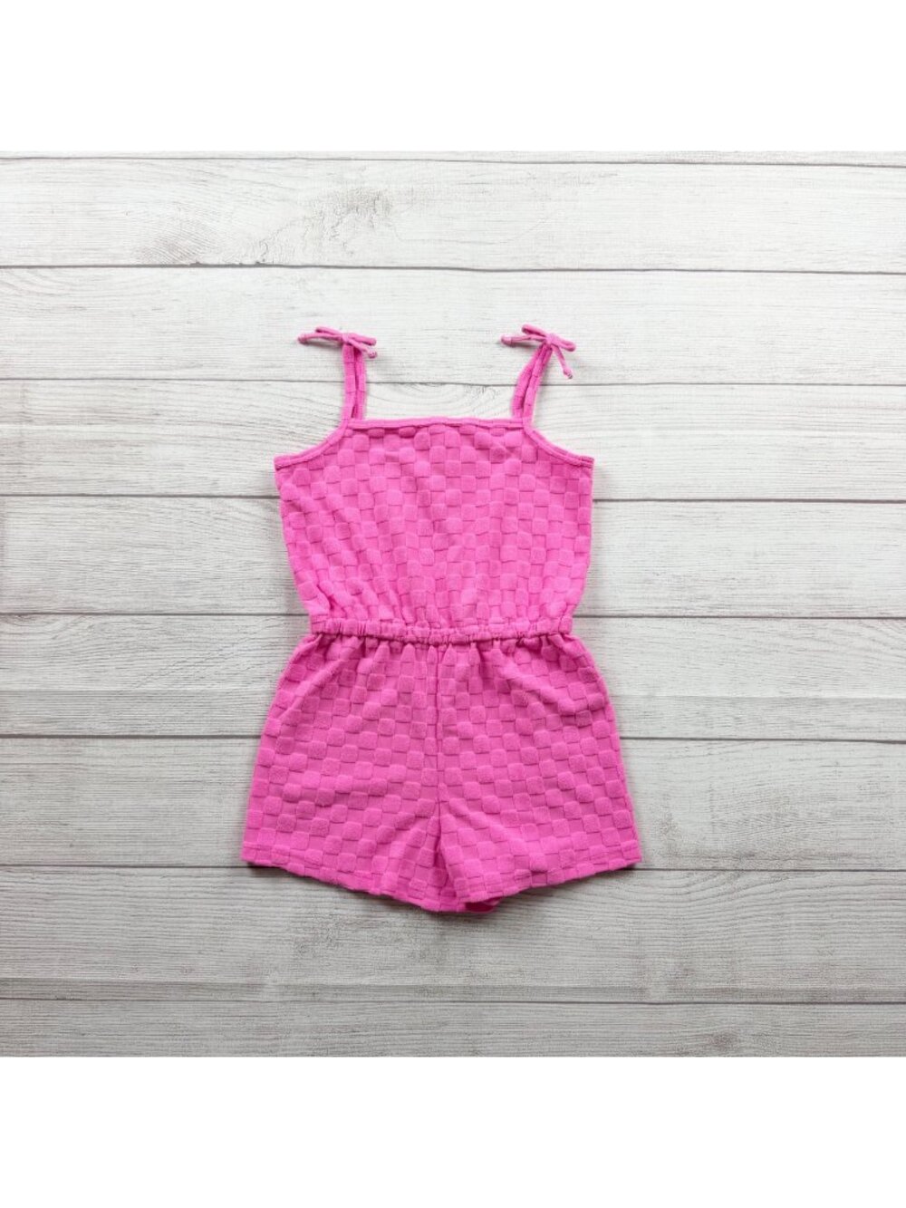Bmagical By Btween Pink Tie Strap Sleeveless Girls Romper Textured Design 6
